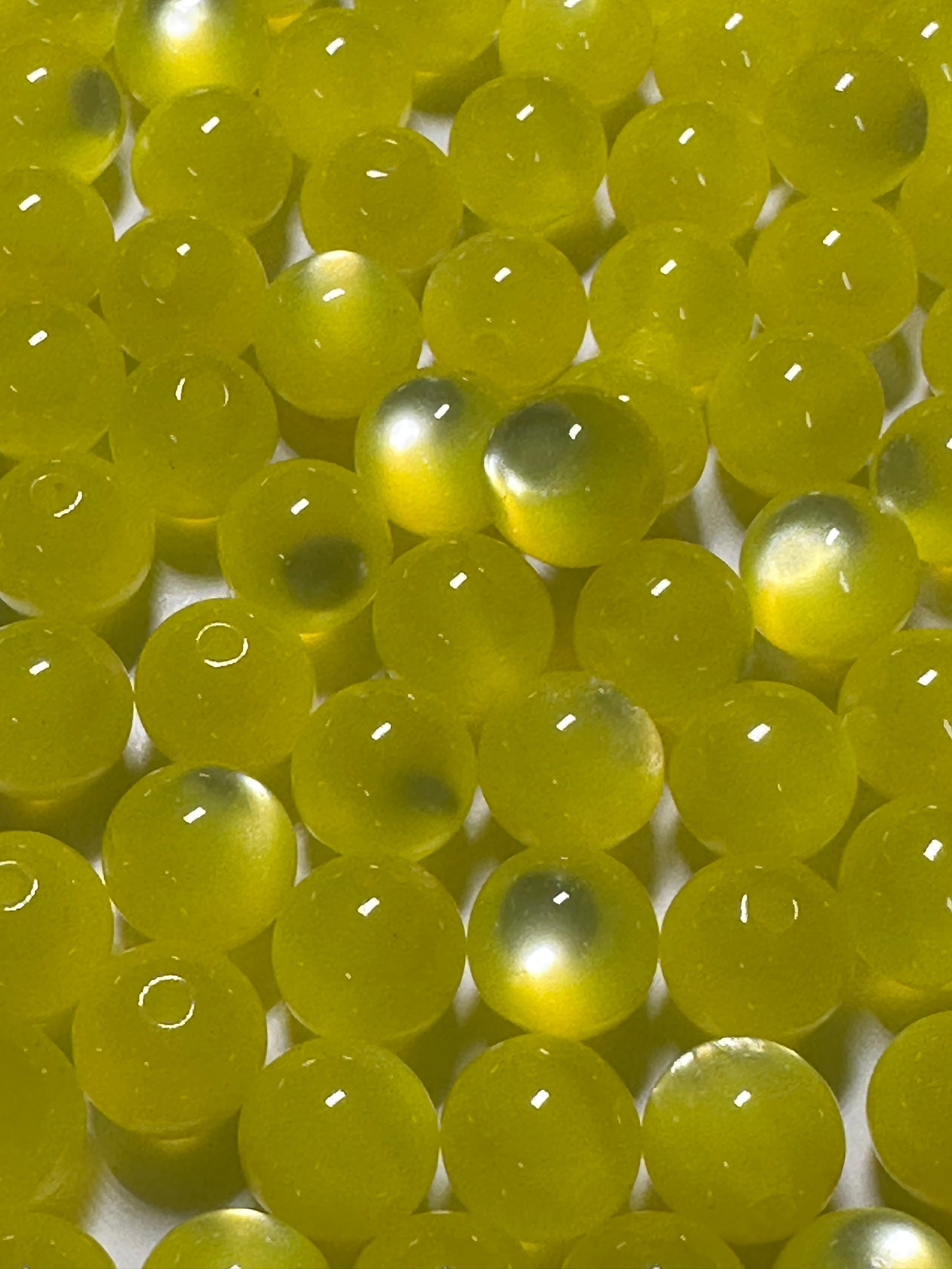 Bright Yellow Cat Eye Beads – Glossy Round Acrylic – Set of 10 (not for beadable items) -10mm