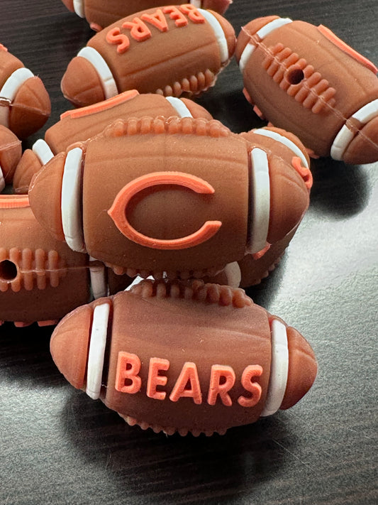 3D Chicago Bears brown football focal bead/