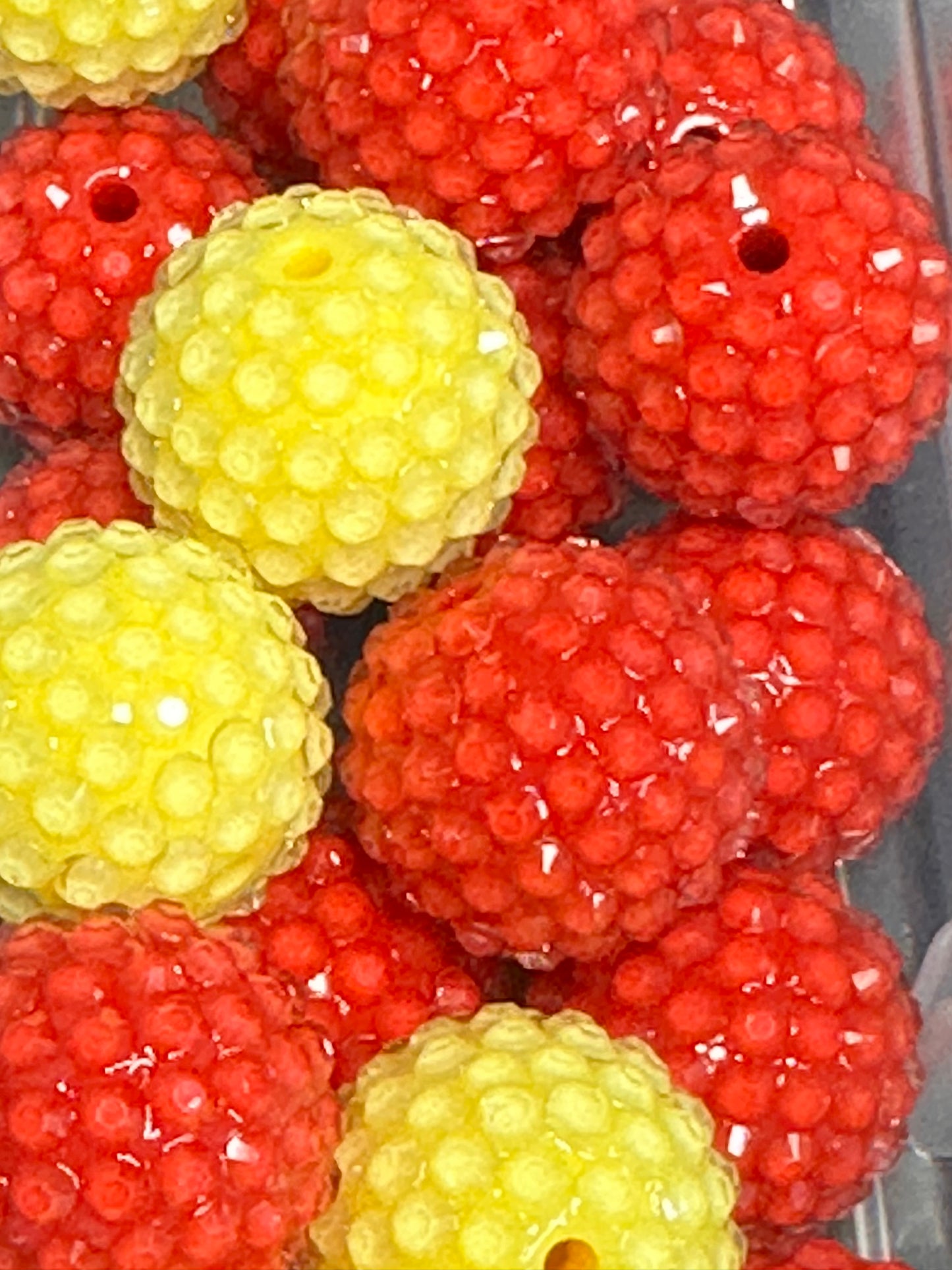 Rhinestone Bead/Set of ten beads-Five beads each color included/ perfect to go with Kansas Football DIY /fits beadable pen/ Fancy bead/ keychain bead/ red and yellow/ 20mm