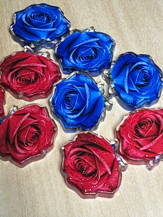 Rose flower acrylic focal bead- set of 2/ focal bead/ pen beading / keychain bead/ red and blue roses