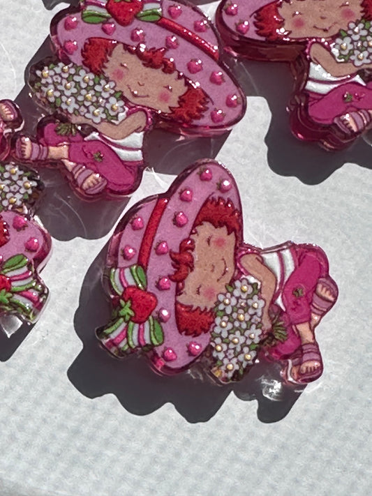Strawberry and flowers acrylic focal bead- set of 2/ focal bead/ pen beading / keychain bead/spring bead