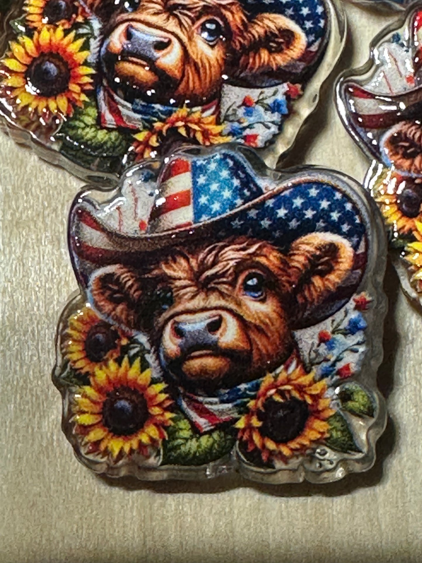 Cow- Sunflower acrylic focal bead- set of 2/ focal bead/ pen beading / keychain bead/