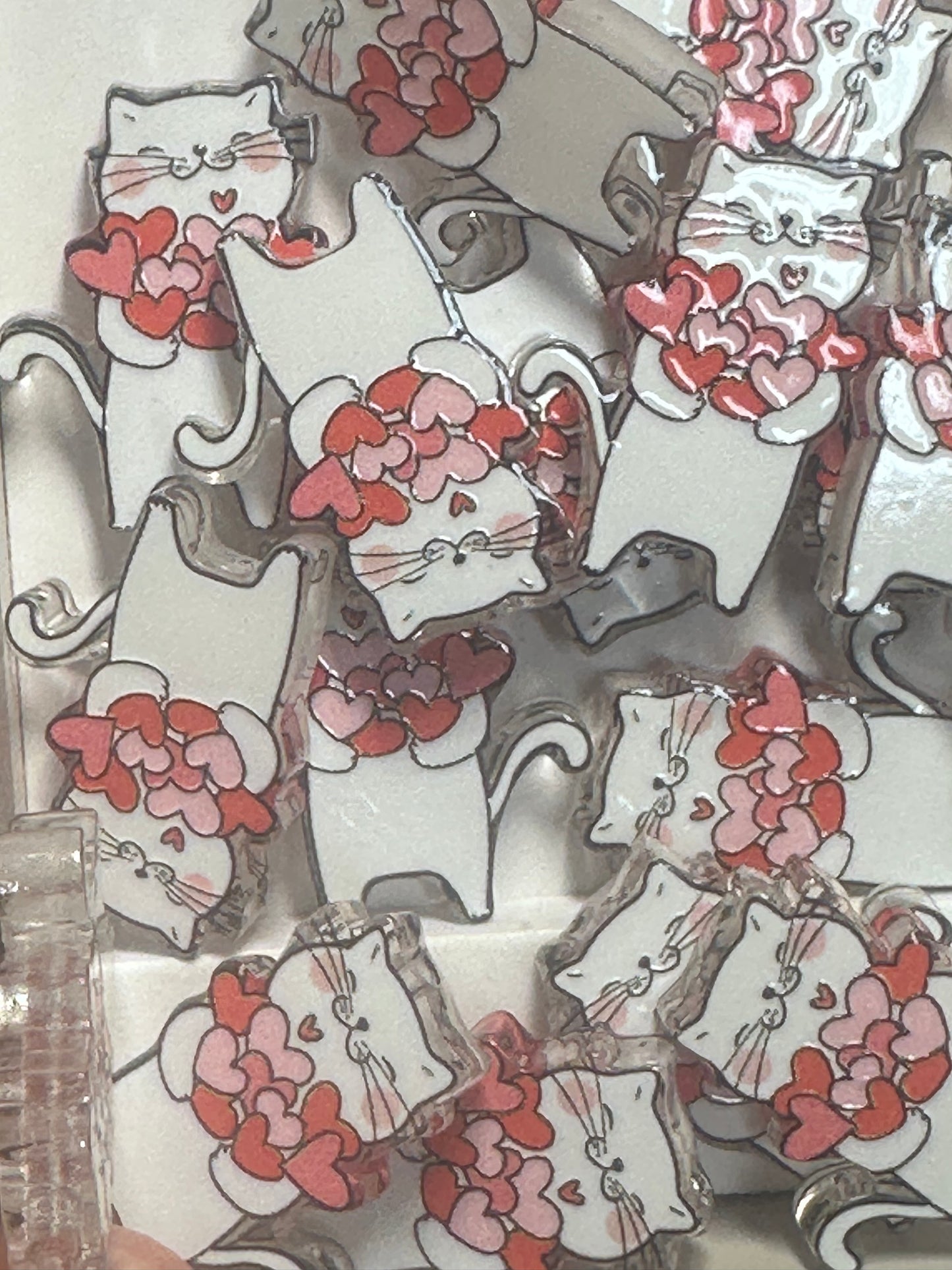 White cat holding hearts acrylic focal bead- set of 2/ focal bead/ pen beading / keychain bead