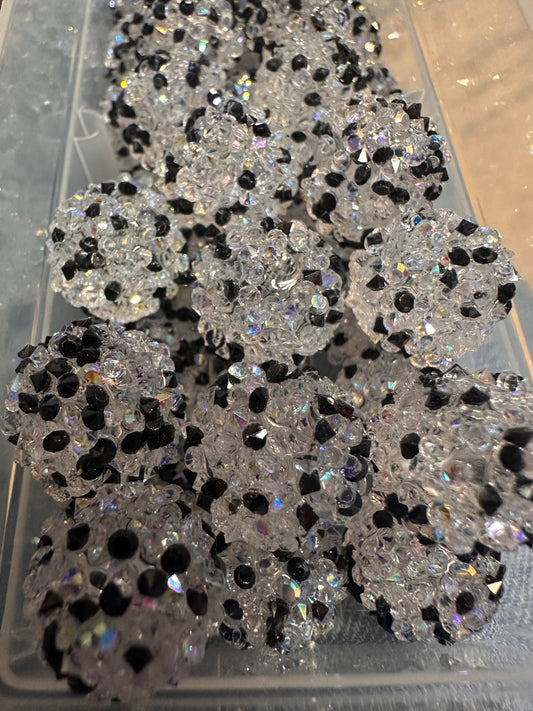 Sugar beads/ sparkle beads/ 16mm/pen beading beads/ bling beads/ keychain beads/ black specks on clear bead/ 10 beads