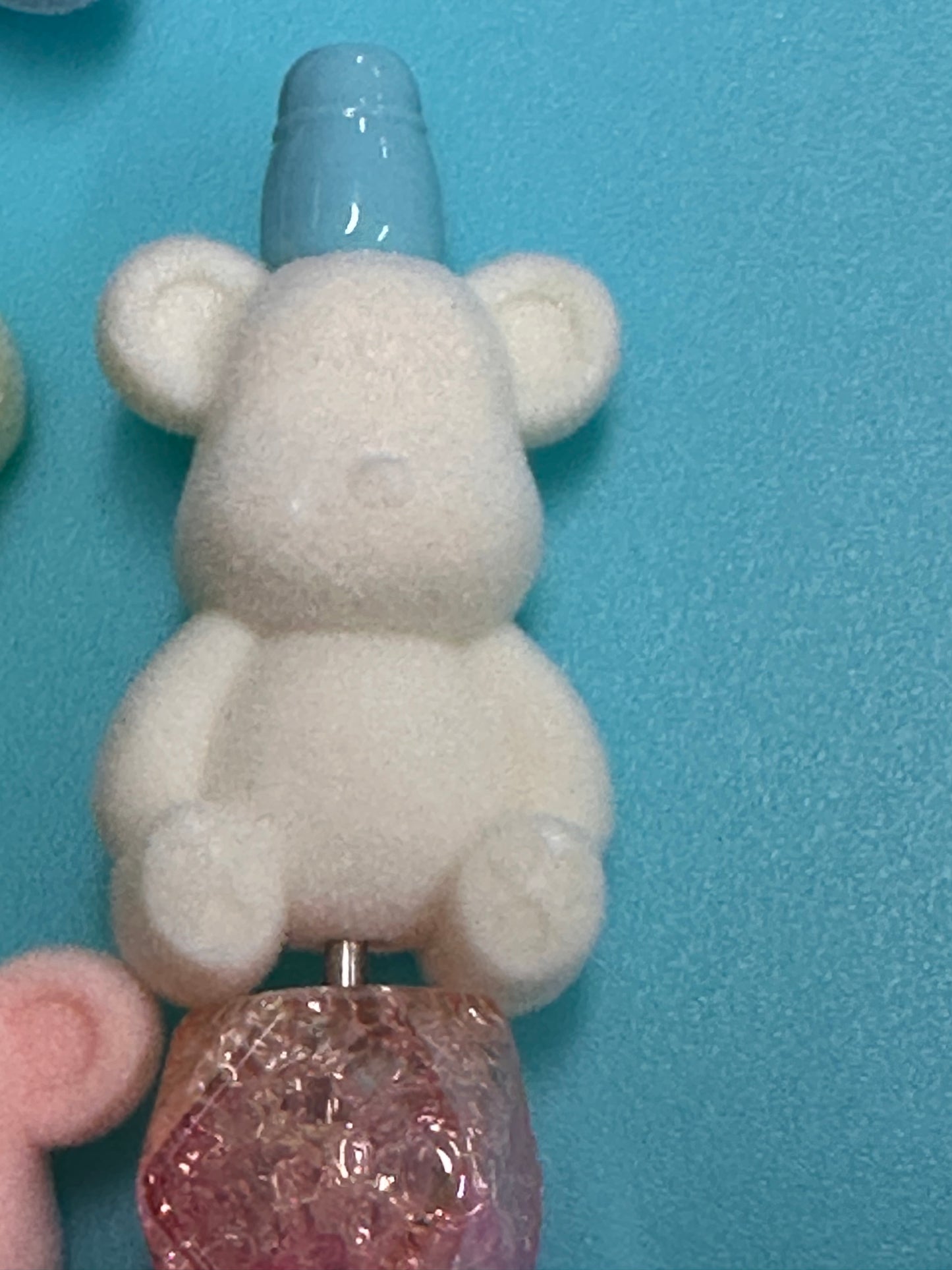 Flocked bears/Focal Bead/ beadable pen/ fuzzy bear bead/ keychain bead