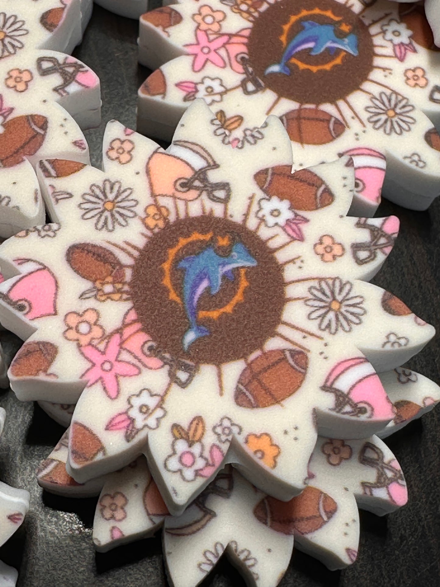 NEW Miami Dolphins focal bead/ flower sunburst shaped/ perfect for bag charms-cup charms-beaded pens