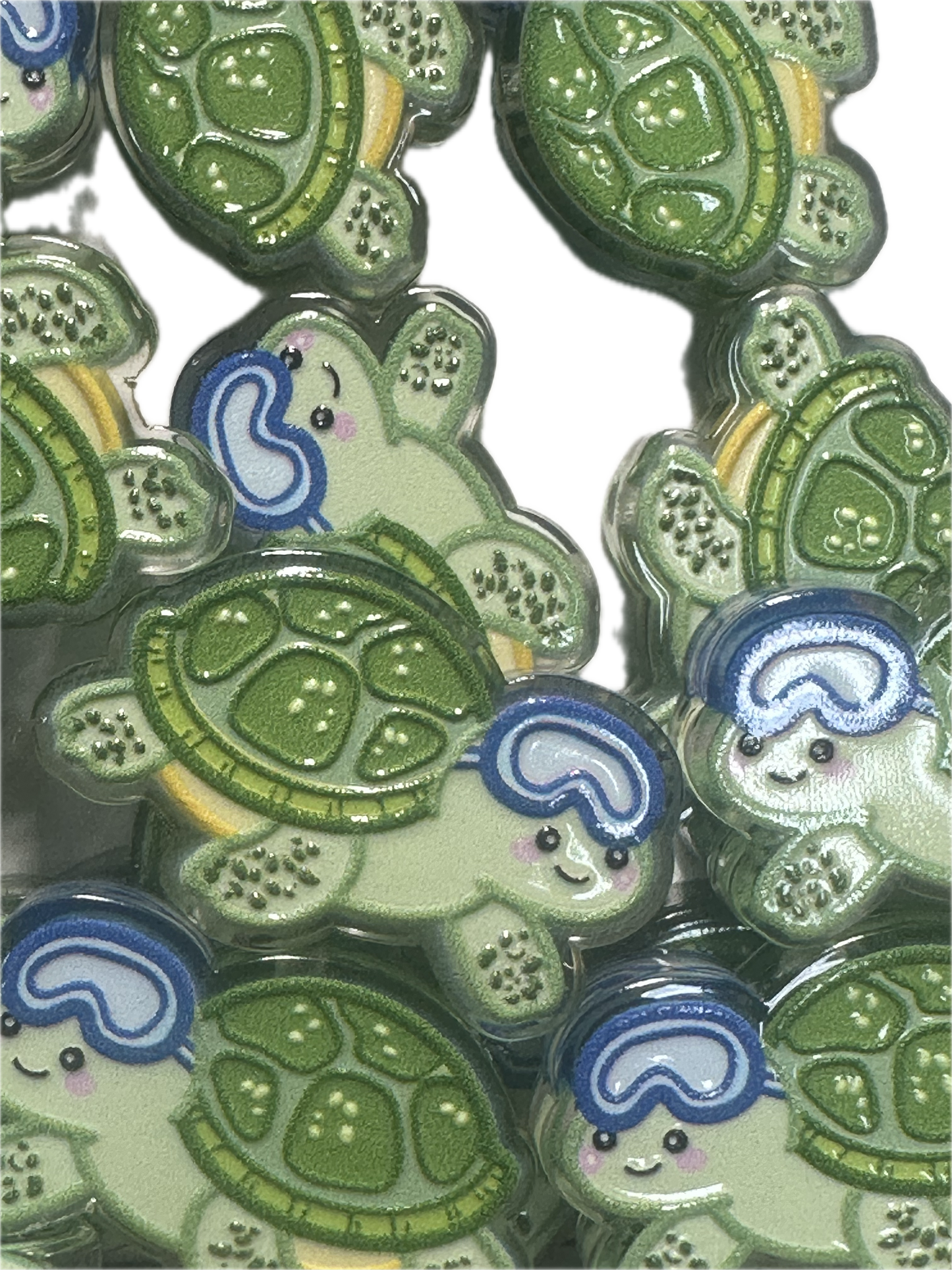 Sleepy turtle acrylic focal bead- set of 2/ focal bead/ pen beading / keychain bead /green turtle