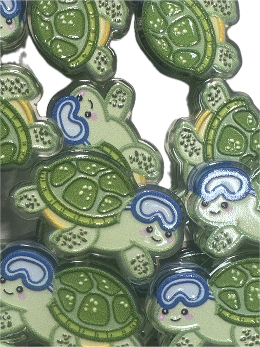 Sleepy turtle acrylic focal bead- set of 2/ focal bead/ pen beading / keychain bead /green turtle