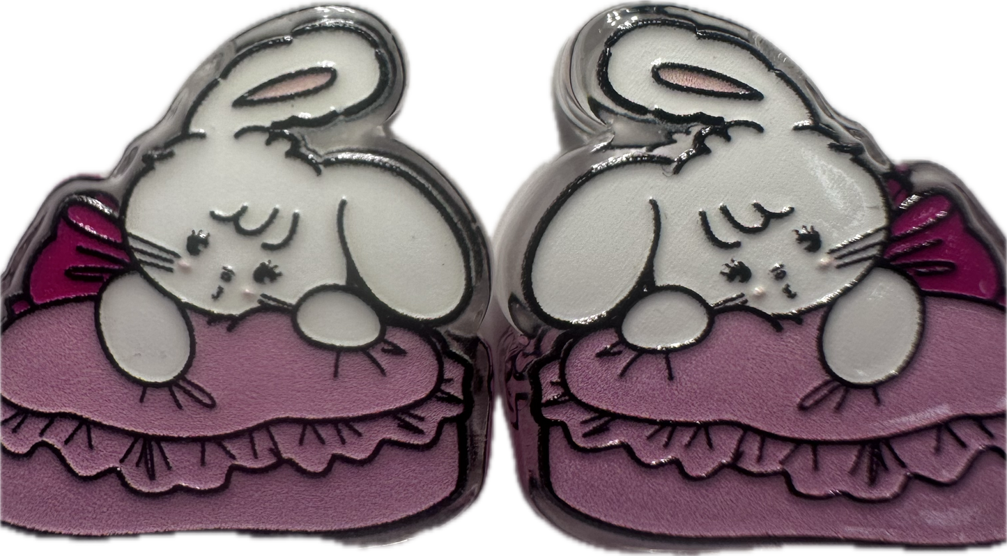 Bunny sleeping on pillow acrylic focal bead- set of 2/ focal bead/ pen beading / keychain bead/