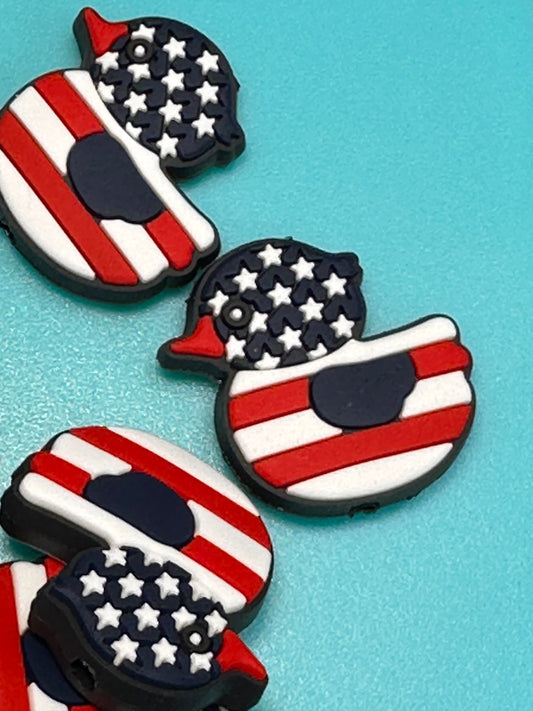 Patriotic Duck duck silicone focal bead/ ducked/ ducking