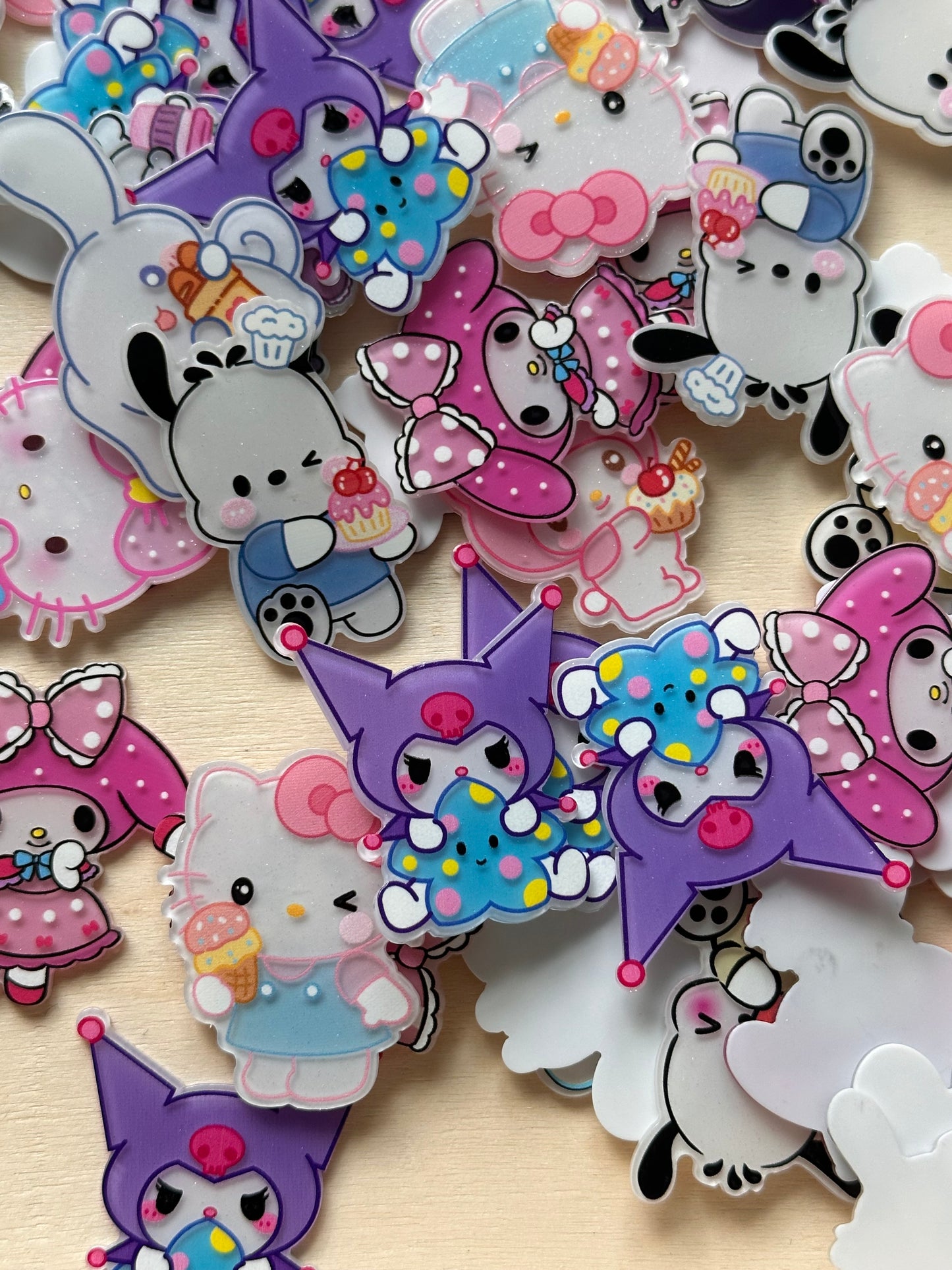 50 acrylic pieces/ cute print/ badge reel/ character acrylic badge/ 10 different designs