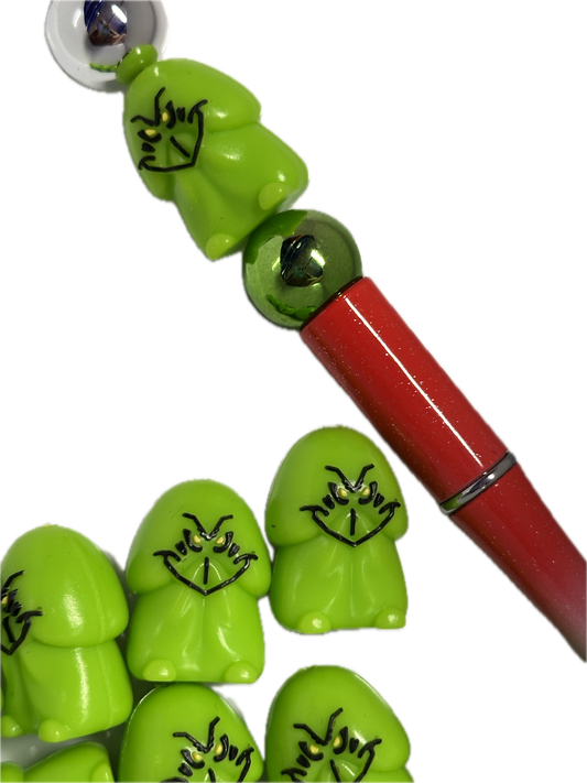 3D Christmas Richard/silicone focal bead / green guy face on weiner shaped pen bead
