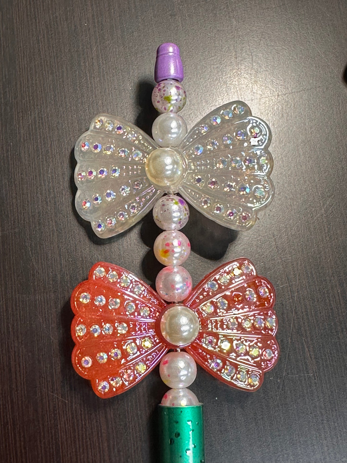 Large fancy bowties with rhinestones and pearls- set of 3/ same on both sides/ beadable pen/ keychain bead/bow beads/UV coated/ 33mmx55mm