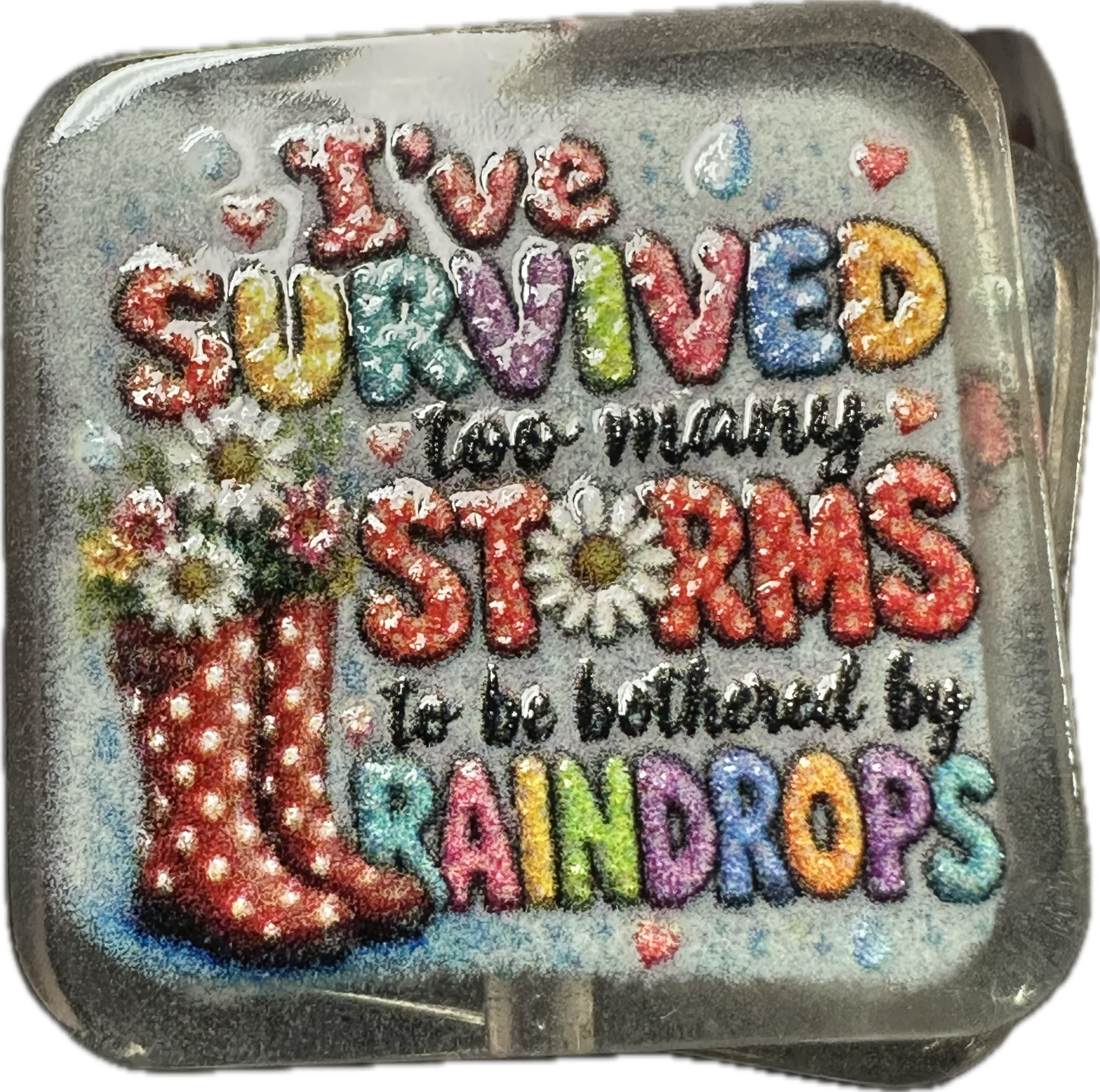 I survived acrylic focal bead- set of 2/ focal bead/ pen beading / keychain bead/ rain boots