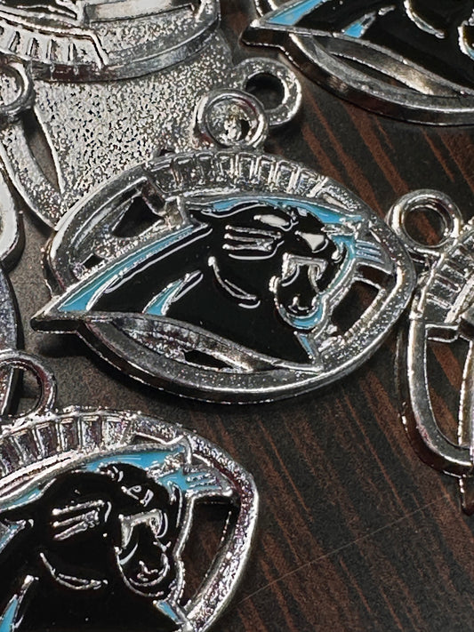 Enameled metal charms/ Carolina Panthers pendant/ DIY charm bracelet/ DIY necklace