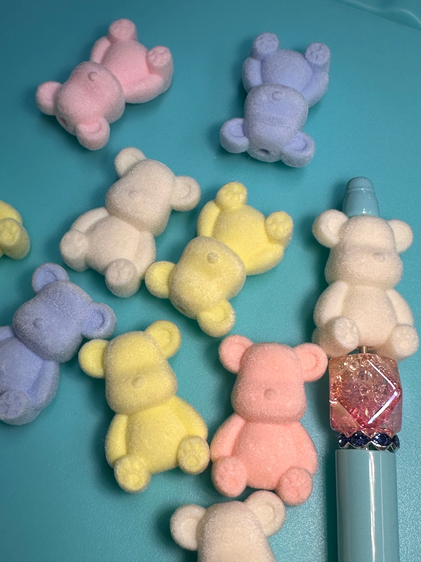 Flocked bears/Focal Bead/ beadable pen/ fuzzy bear bead/ keychain bead
