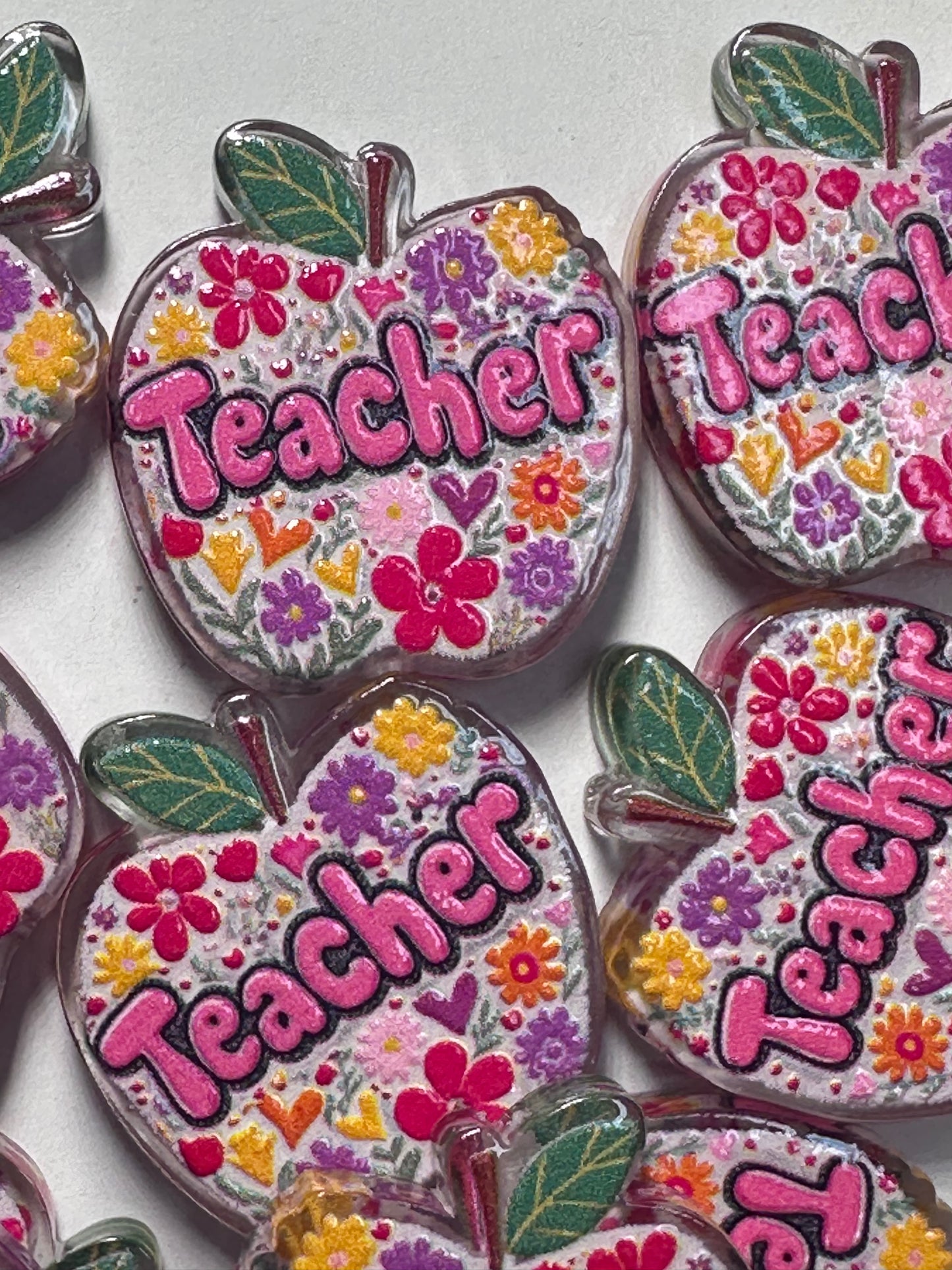 Teacher Apple shaped acrylic focal bead- set of 2/ focal bead/ pen beading / keychain bead