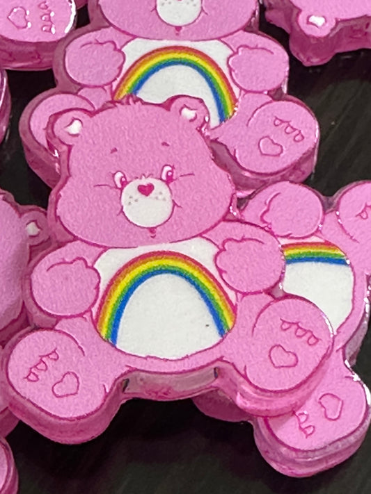 Pink bear acrylic focal bead- set of 2/ focal bead/ pen beading / keychain bead/ rainbow