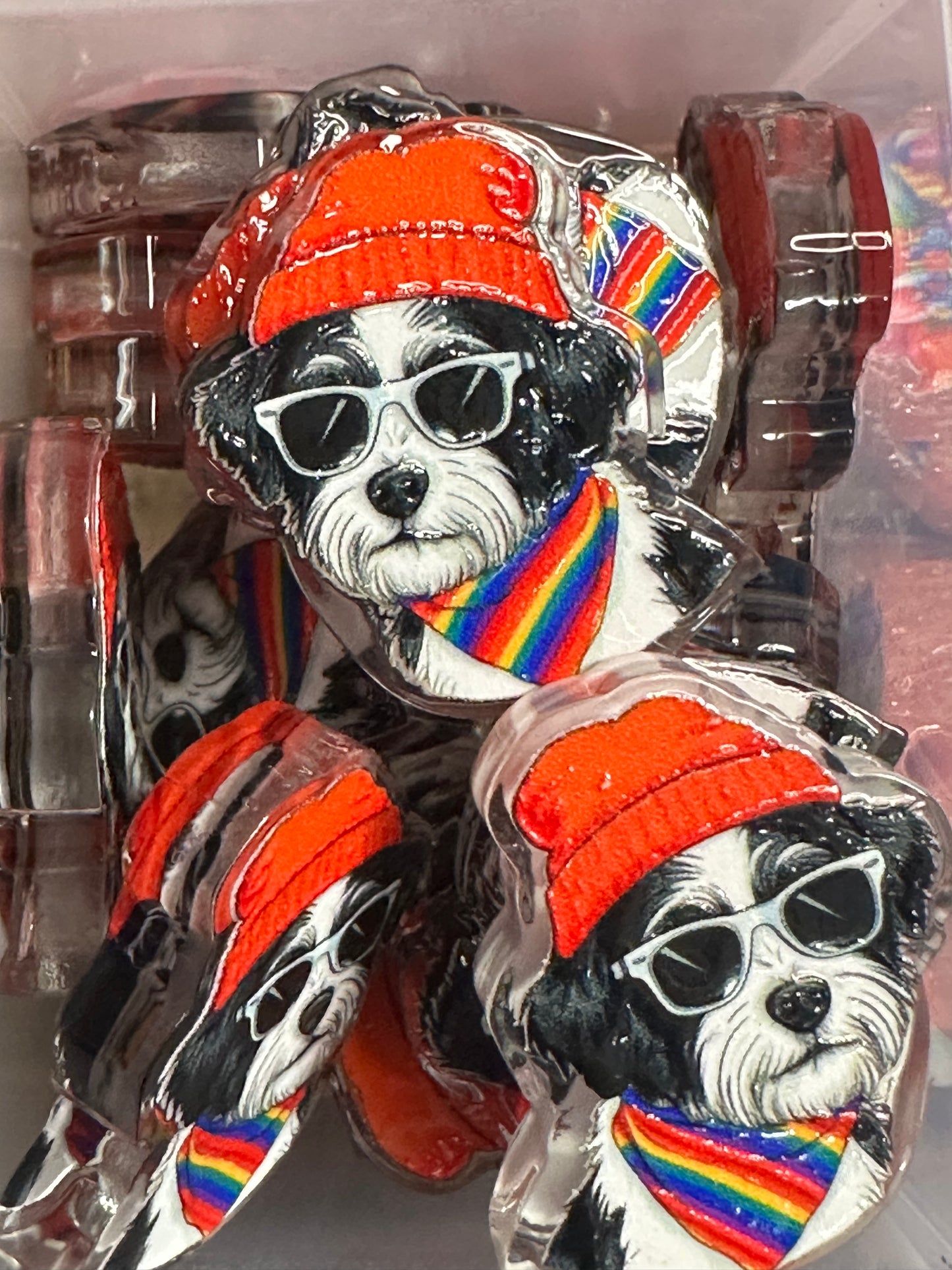 Cool dog with shades and a beanie acrylic focal bead- set of 2/ focal bead/ pen beading / keychain bead/