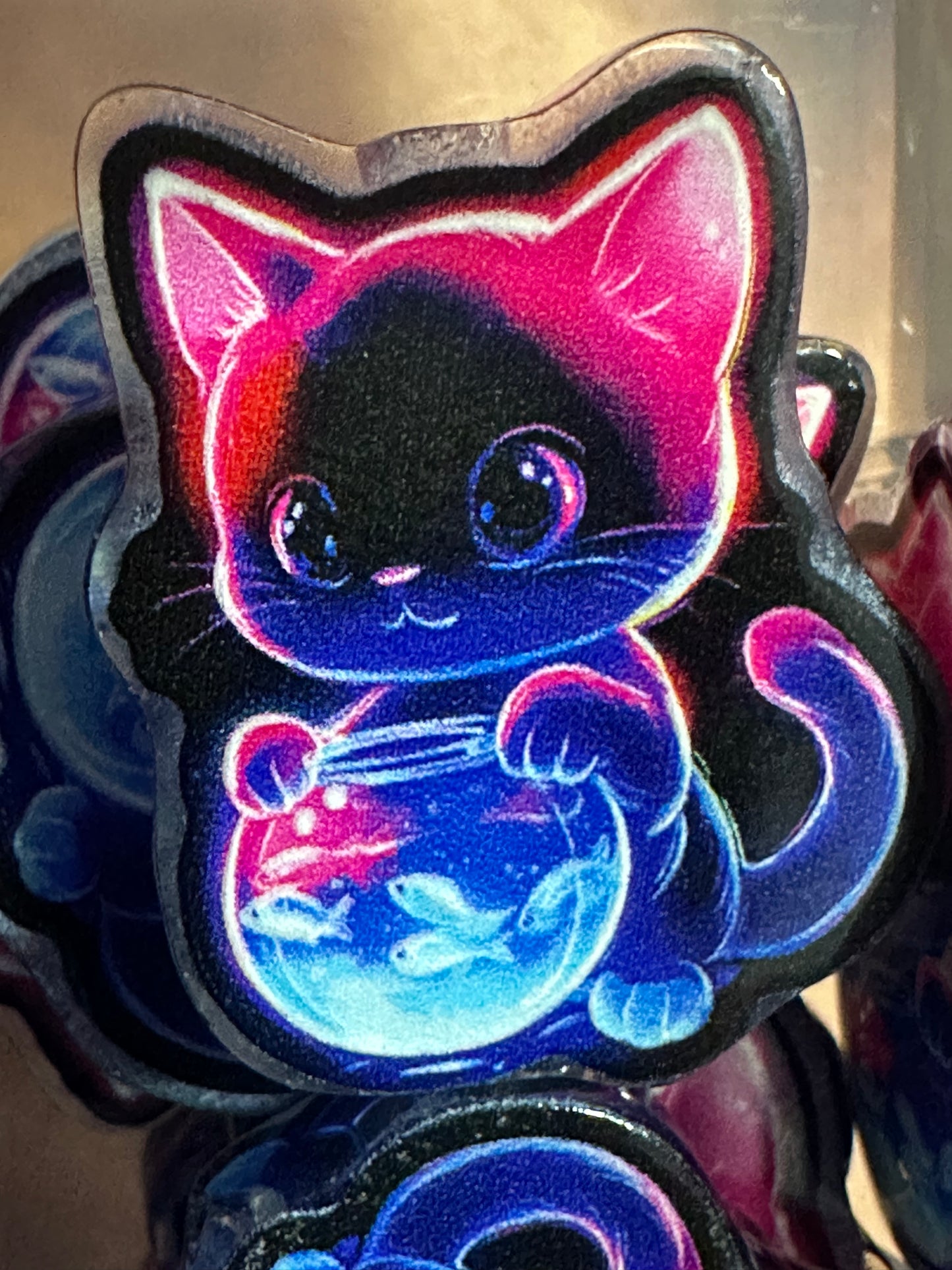 Black and neon cat with fish bowl acrylic focal bead- set of 2/ focal bead/ pen beading / keychain bead/ kitty