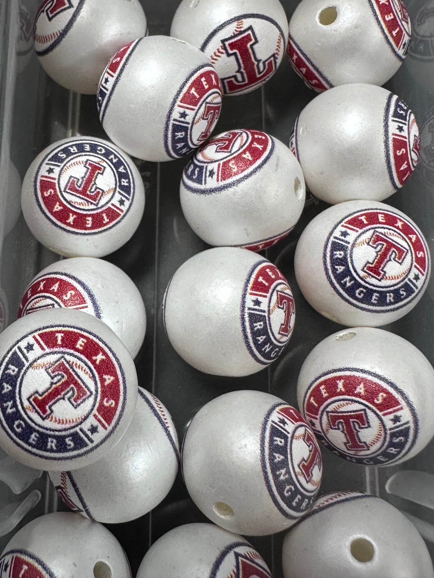 Texas Rangers 16mm Sports Print Beads • Set of 10 • Great for Pens, Keychains & Crafts-