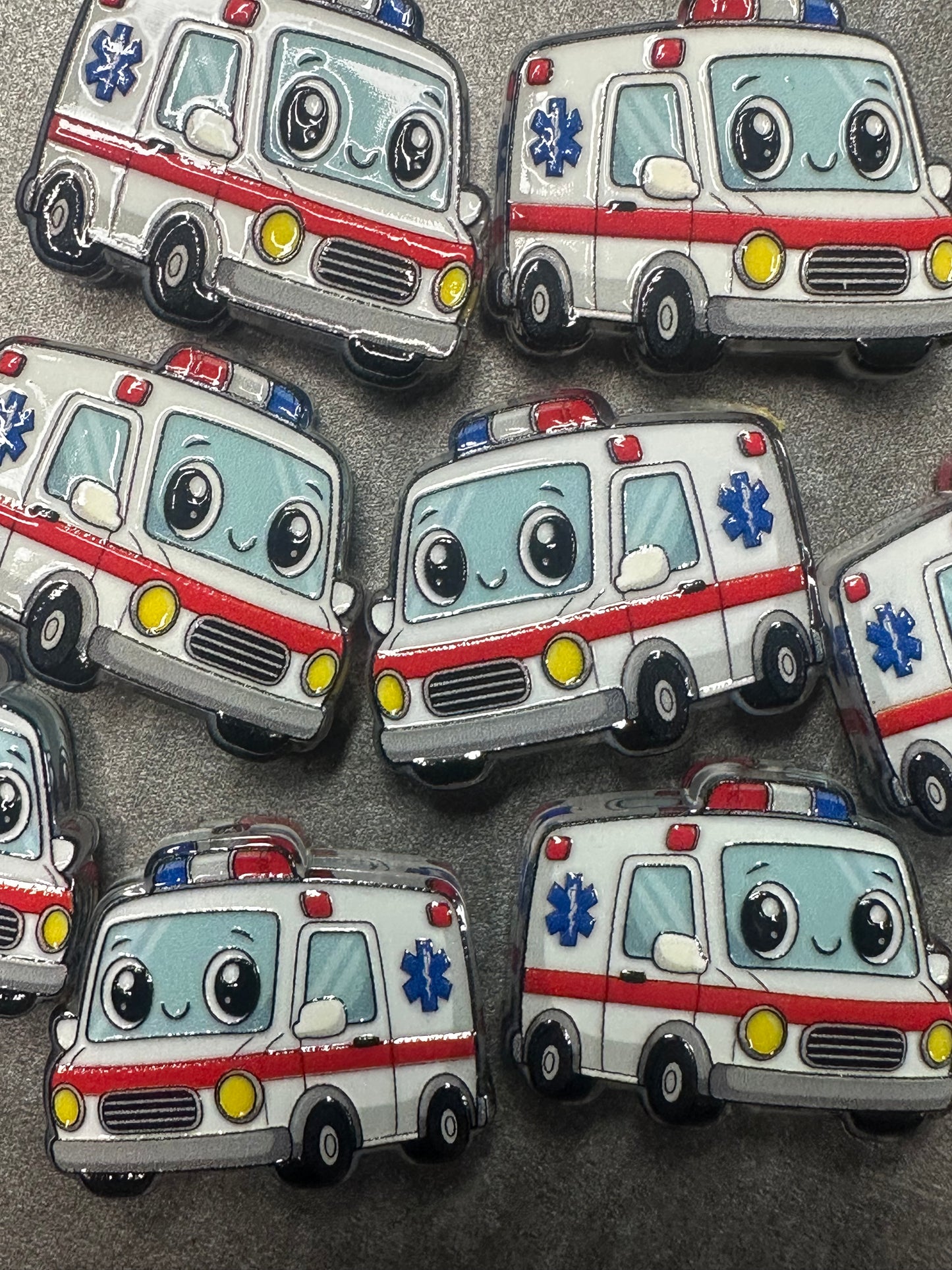 Ambulance acrylic focal bead- set of 2/ focal bead/ pen beading / keychain bead/ paramedics