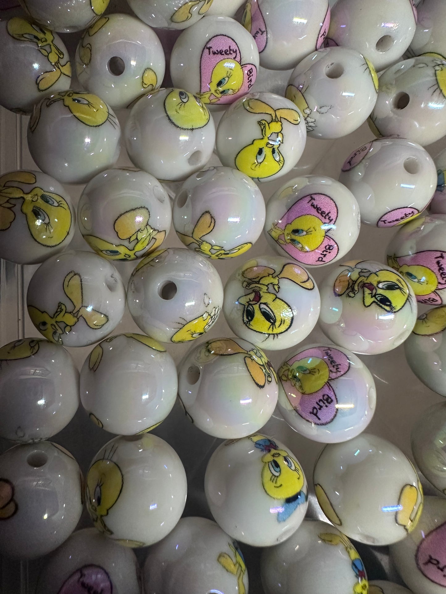 Yellow bird round beads/ Ten (10) included/16mm Bead/ beadable pen/ jewelry/ keychain/