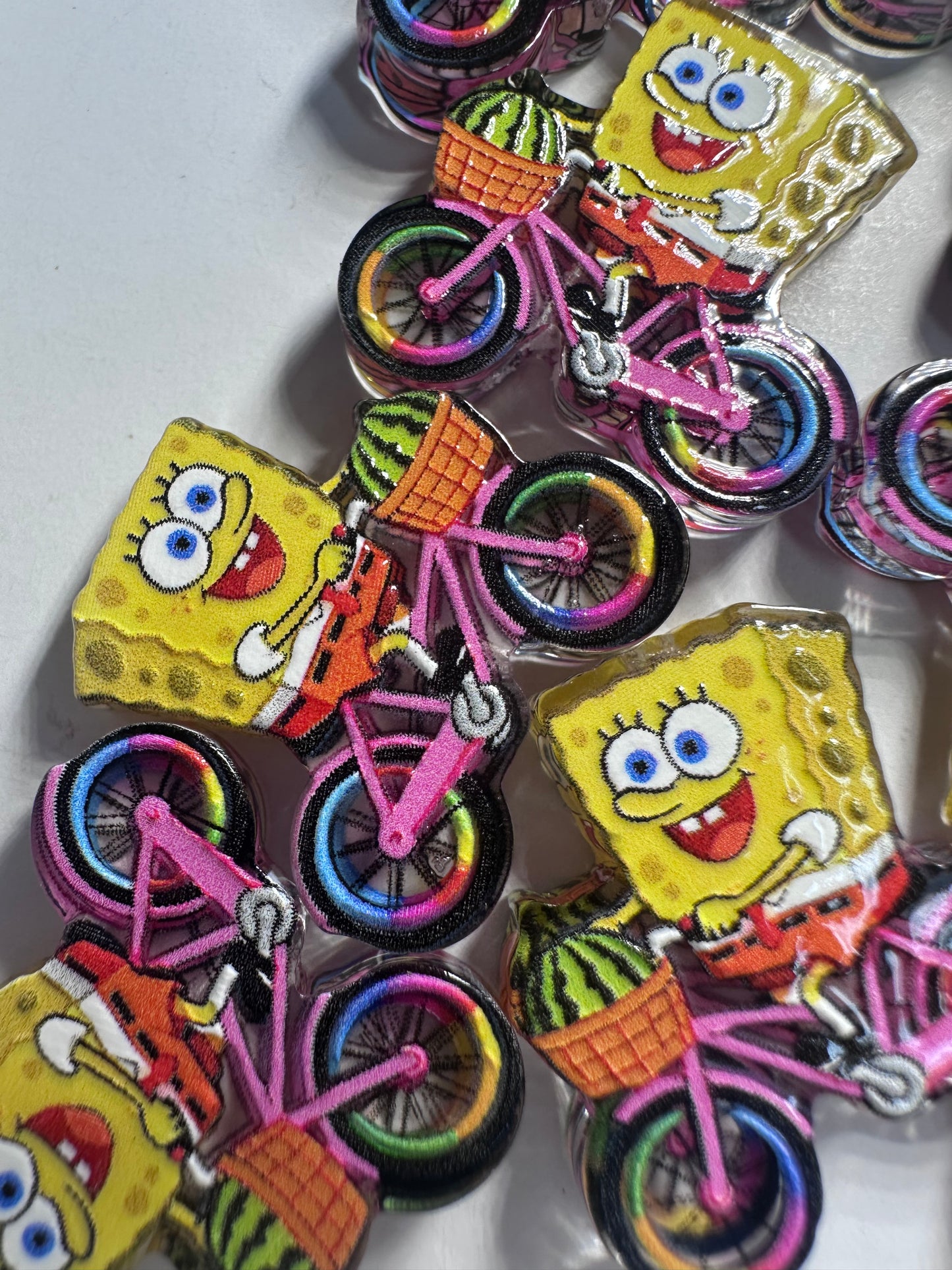 Yellow guy riding a bike acrylic focal bead- set of 2/ focal bead/ pen beading / keychain bead