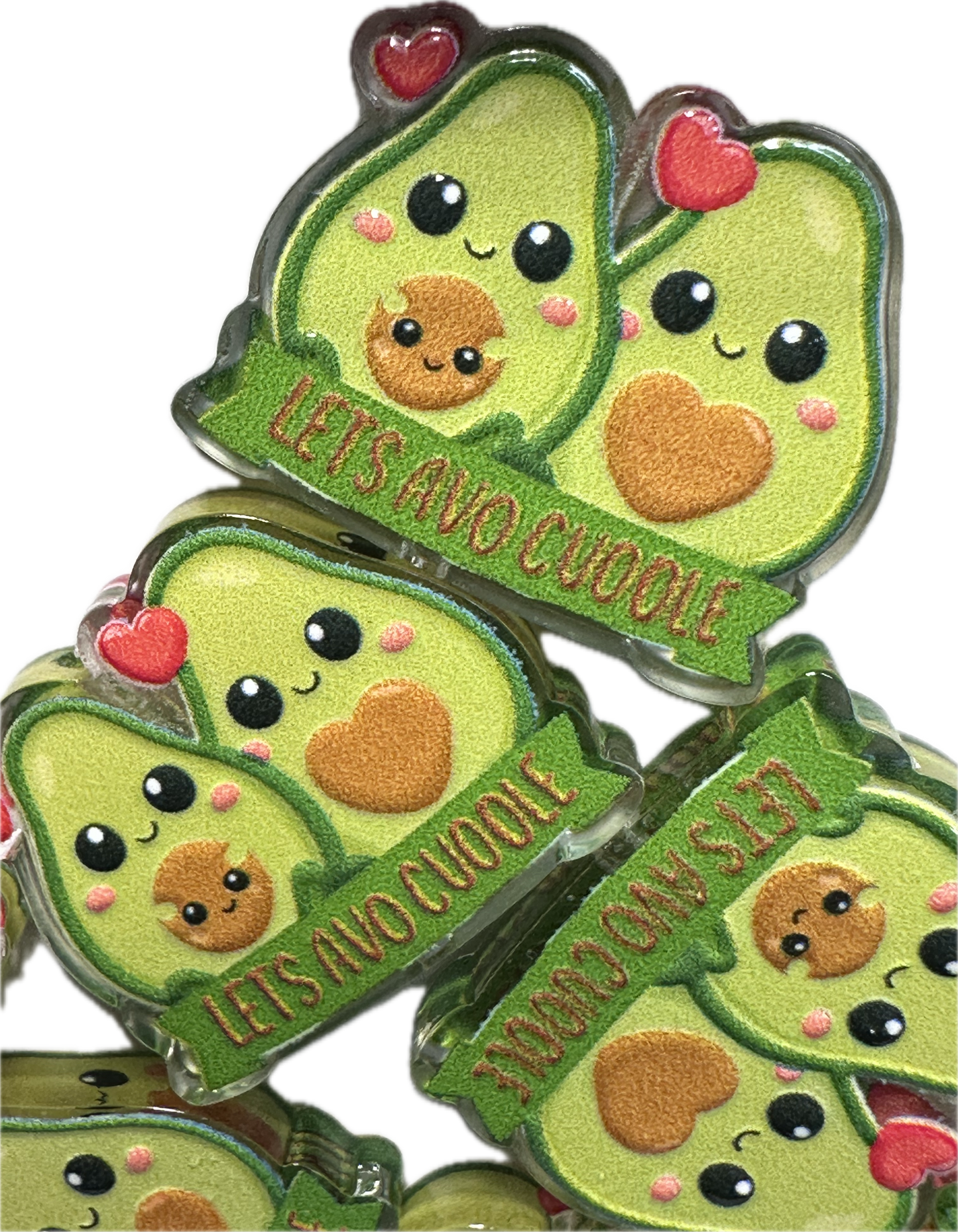 Lets Avocuddle acrylic focal bead- set of 2/ focal bead/ pen beading / keychain bead/ avocados