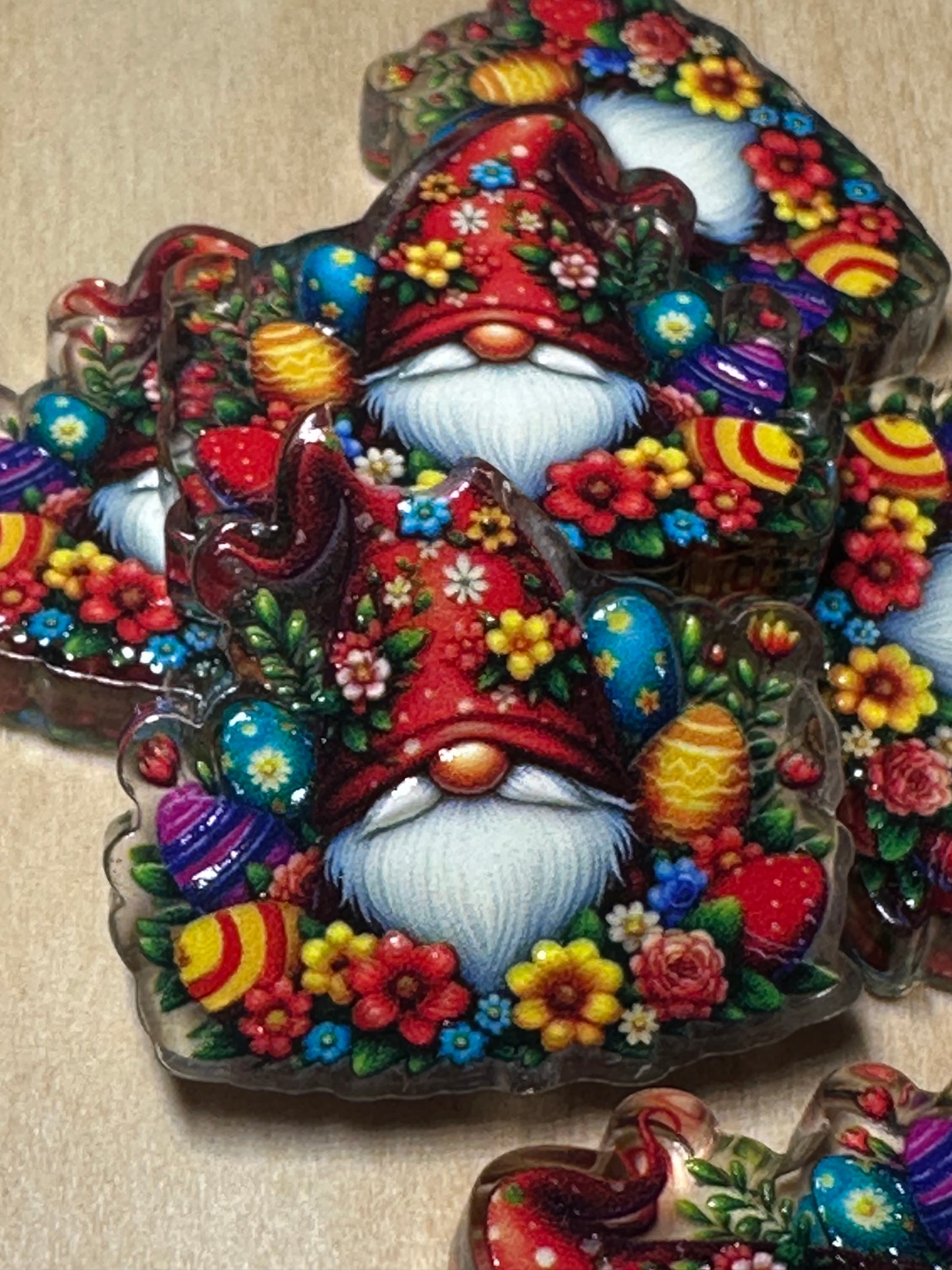 Gnome and Flowers acrylic focal bead- set of 2/ focal bead/ pen beading / keychain bead