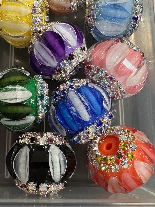 Handmade Rhinestone Accent Bead – Various Colors - Set of 5/ elegant handcrafted beads/ pen bead/ bag charm bead style #2/Fancy beads