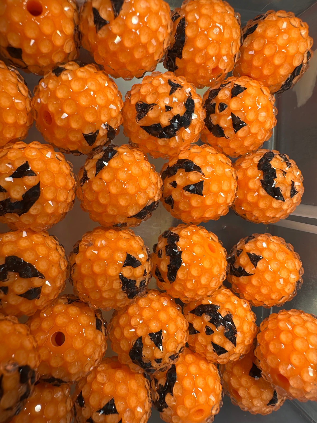Pumpkin Orange Rhinestone Bead/Set of five beads-fits beadable pen/ Fancy bead/ keychain bead/ Halloween 20mm