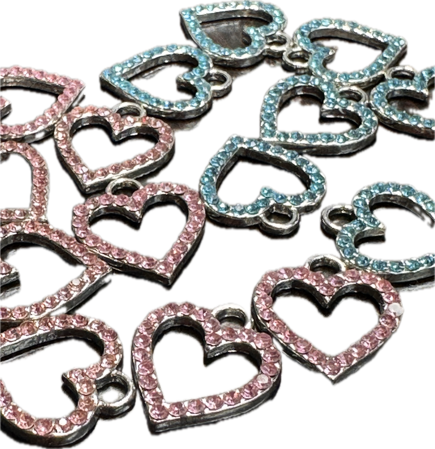 Rhinestone enamel metal charms/ DIY charm bracelet/ DIY necklace blue and pink hearts