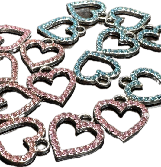 Rhinestone enamel metal charms/ DIY charm bracelet/ DIY necklace blue and pink hearts