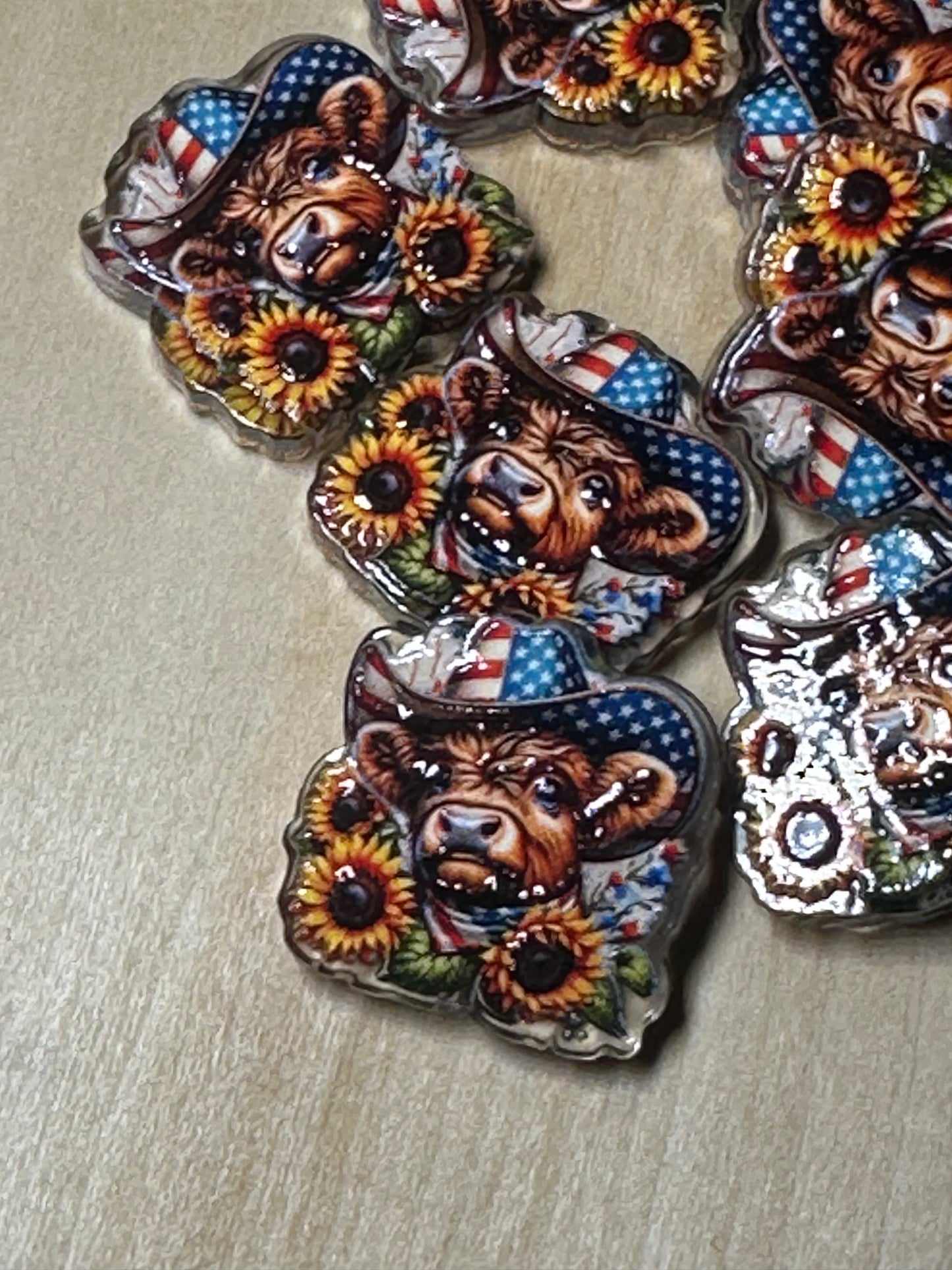 Cow- Sunflower acrylic focal bead- set of 2/ focal bead/ pen beading / keychain bead/