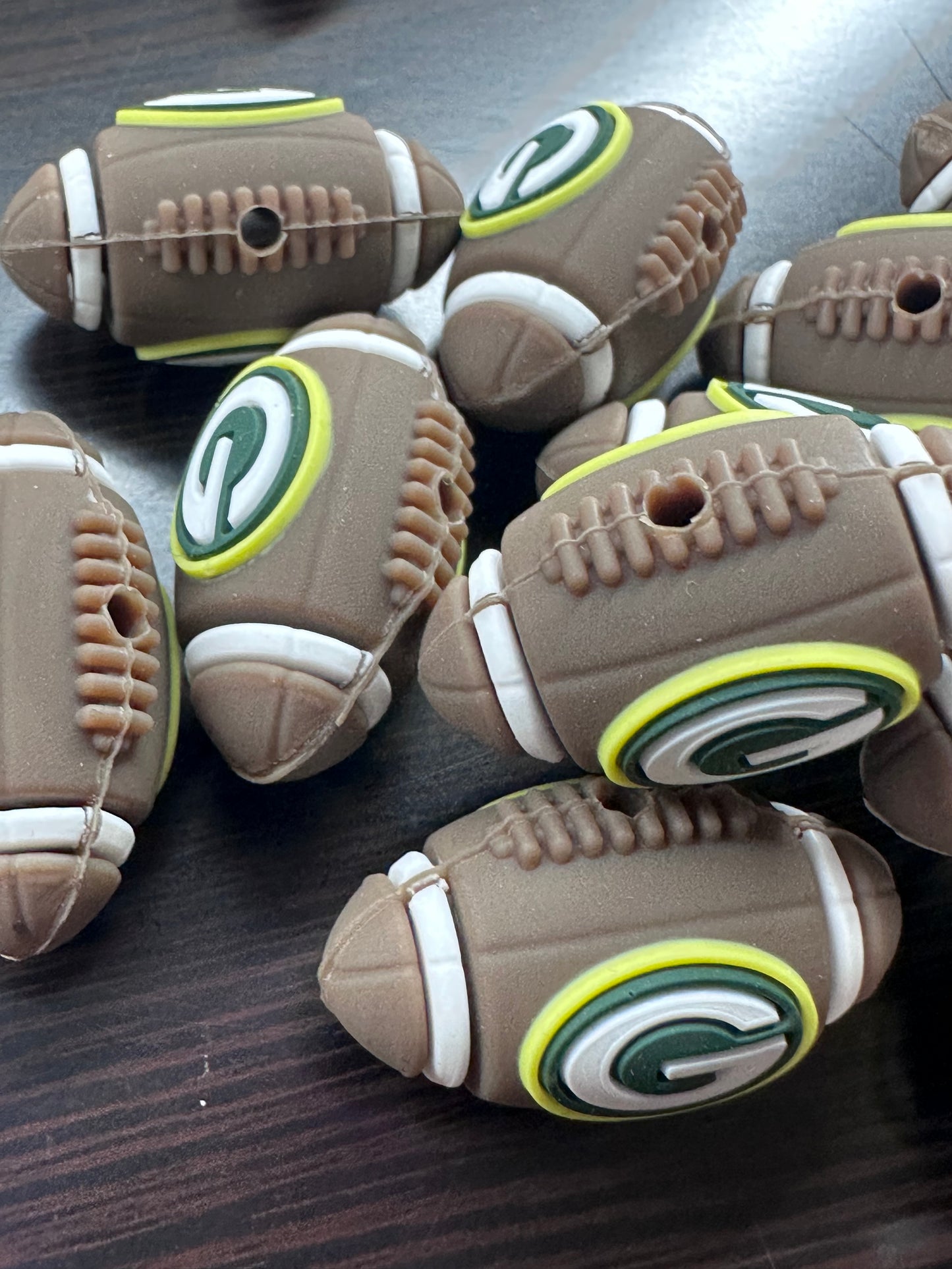 3D Green Bay Packers focal bead /football shaped silicone pen bead #2