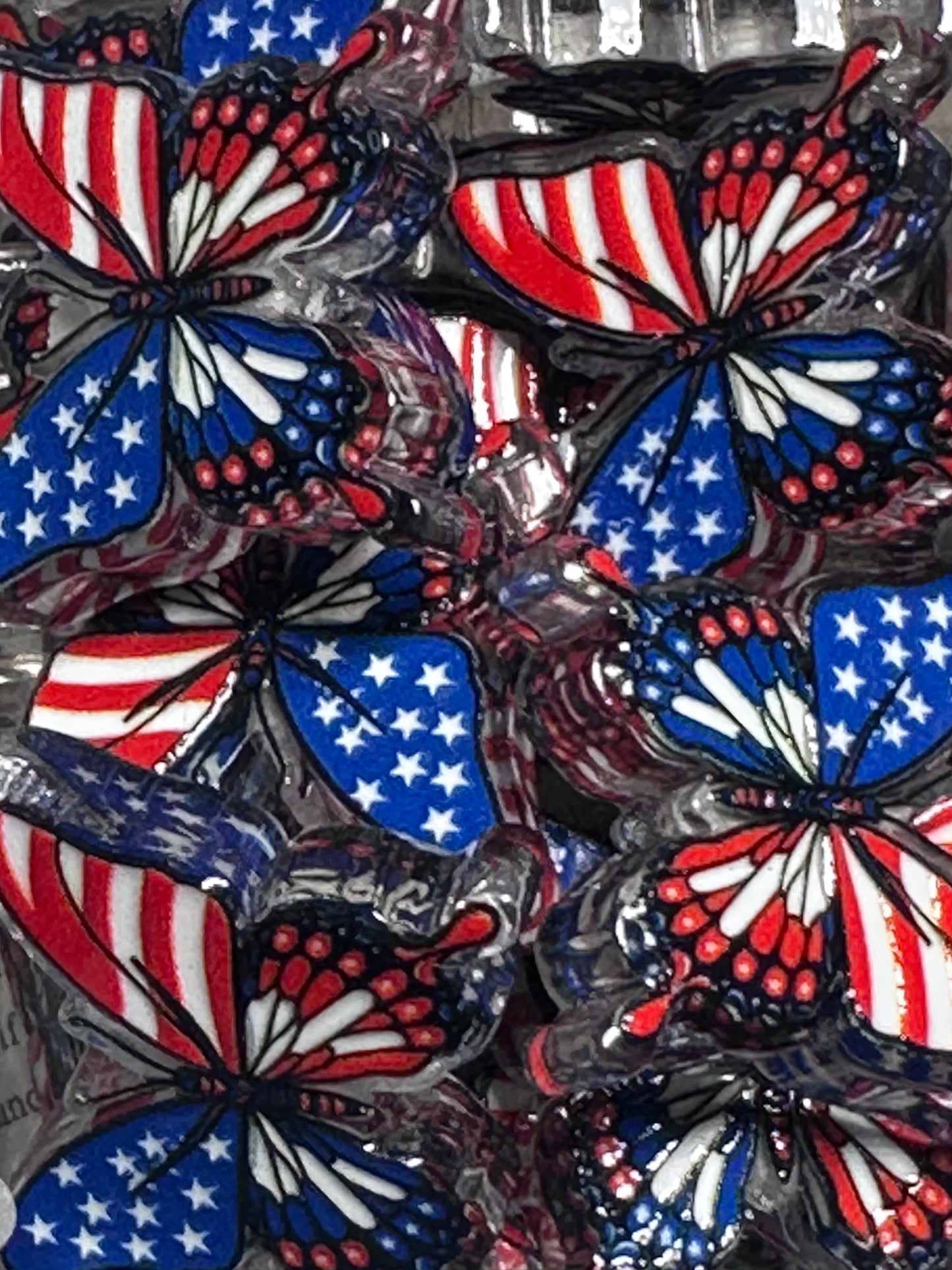 Patriotic butterfly acrylic focal bead- set of 2/ focal bead/ pen beading / keychain bead/ Fourth of July/ American