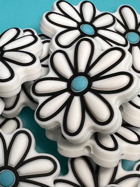 Flowers Focal Bead/ beadable pen/ Silicone  bead/ daisies/ keychain bead/