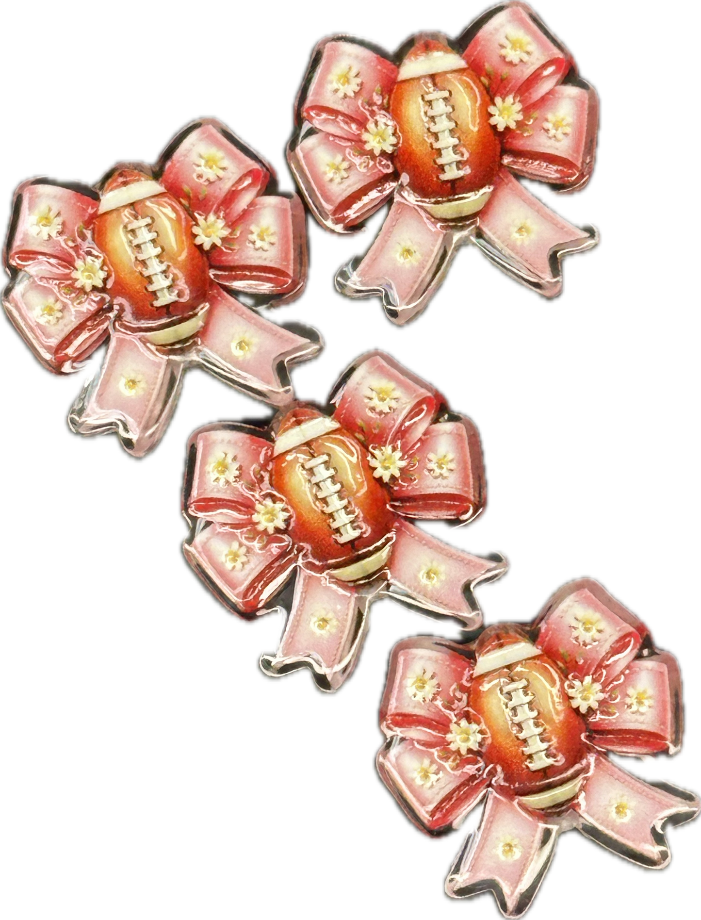 Football pink bow acrylic focal bead- set of 2/ focal bead/ pen beading / keychain bead