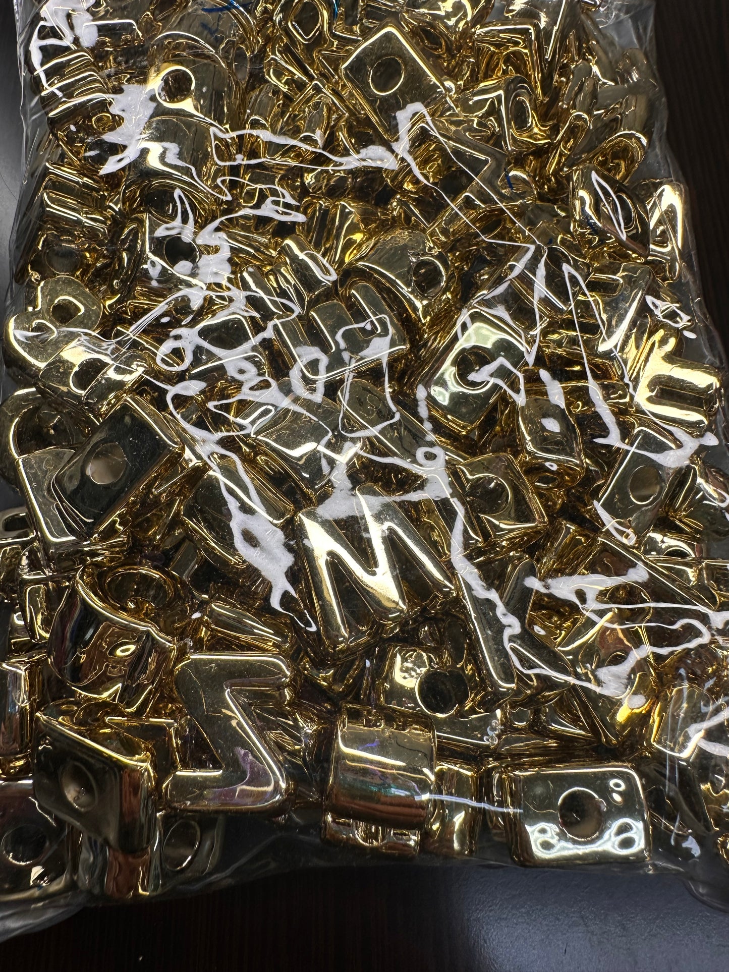 Gold Metallic Plastic Letter Beads – Bulk Bag of Mixed A–Z Alphabet Beads (Vertical Hole) over 150 bead alphabet -