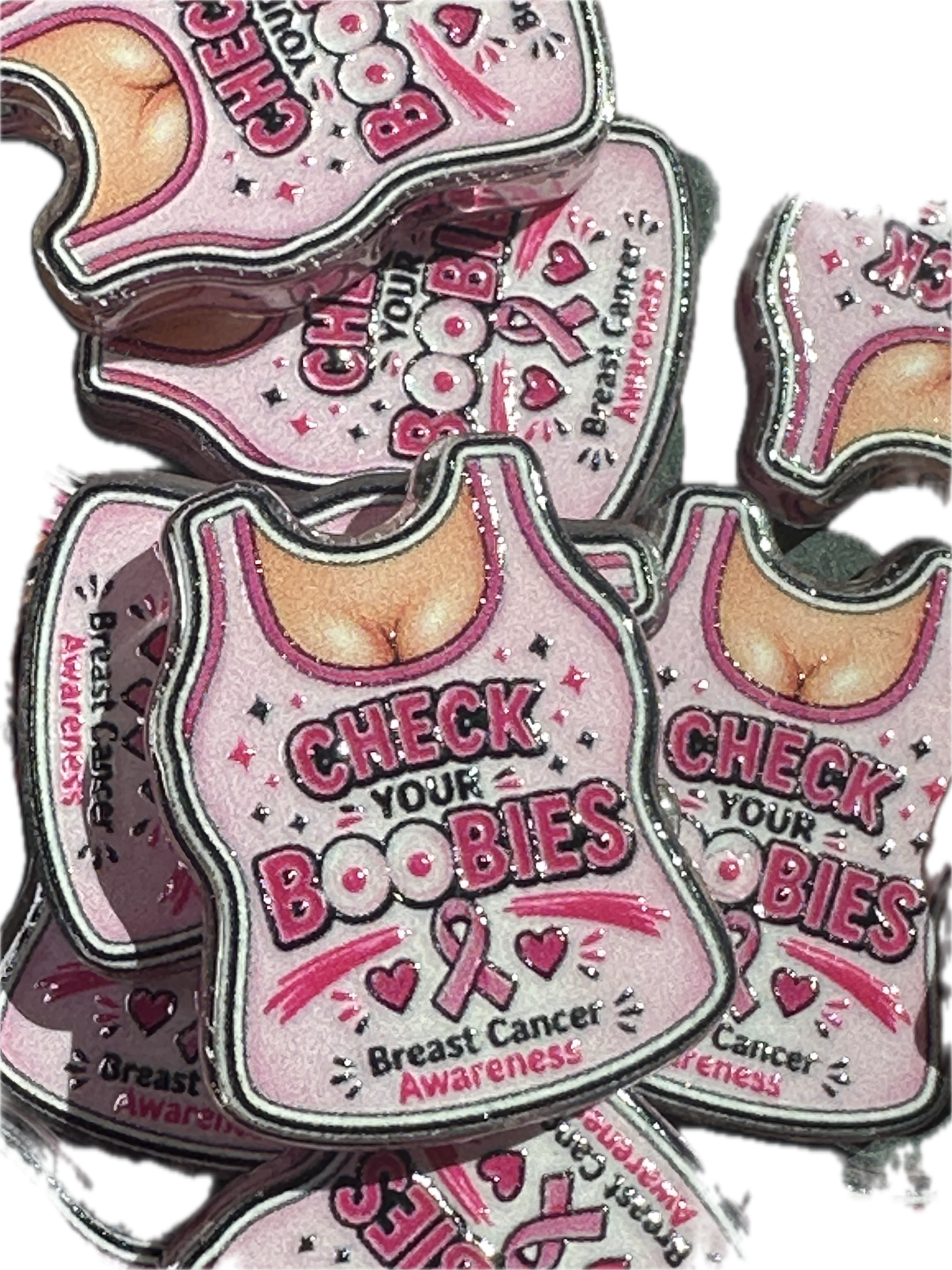 Breast Cancer Awareness Acrylic Focal Bead - set of 2 for keychains and pens / GREER AND COMPANY designed
