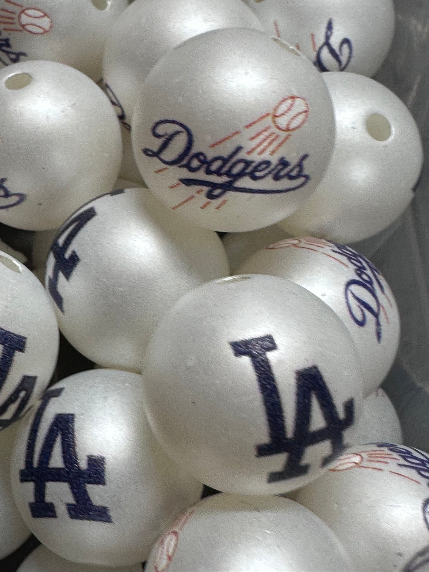 LA Dodgers 16mm Sports Print Beads • Set of 10 • Great for Pens, Keychains & Crafts- baseball