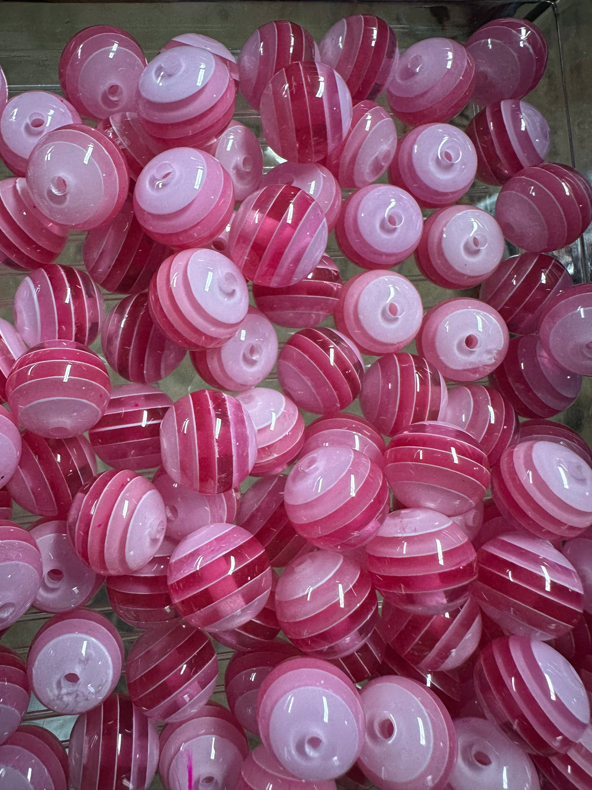 Striped dark pink shades beads included -- 16mm set of ten (10)