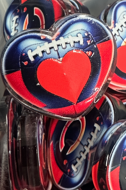 Football heart acrylic focal bead- set of 2/ focal bead/ pen beading / keychain bead /football