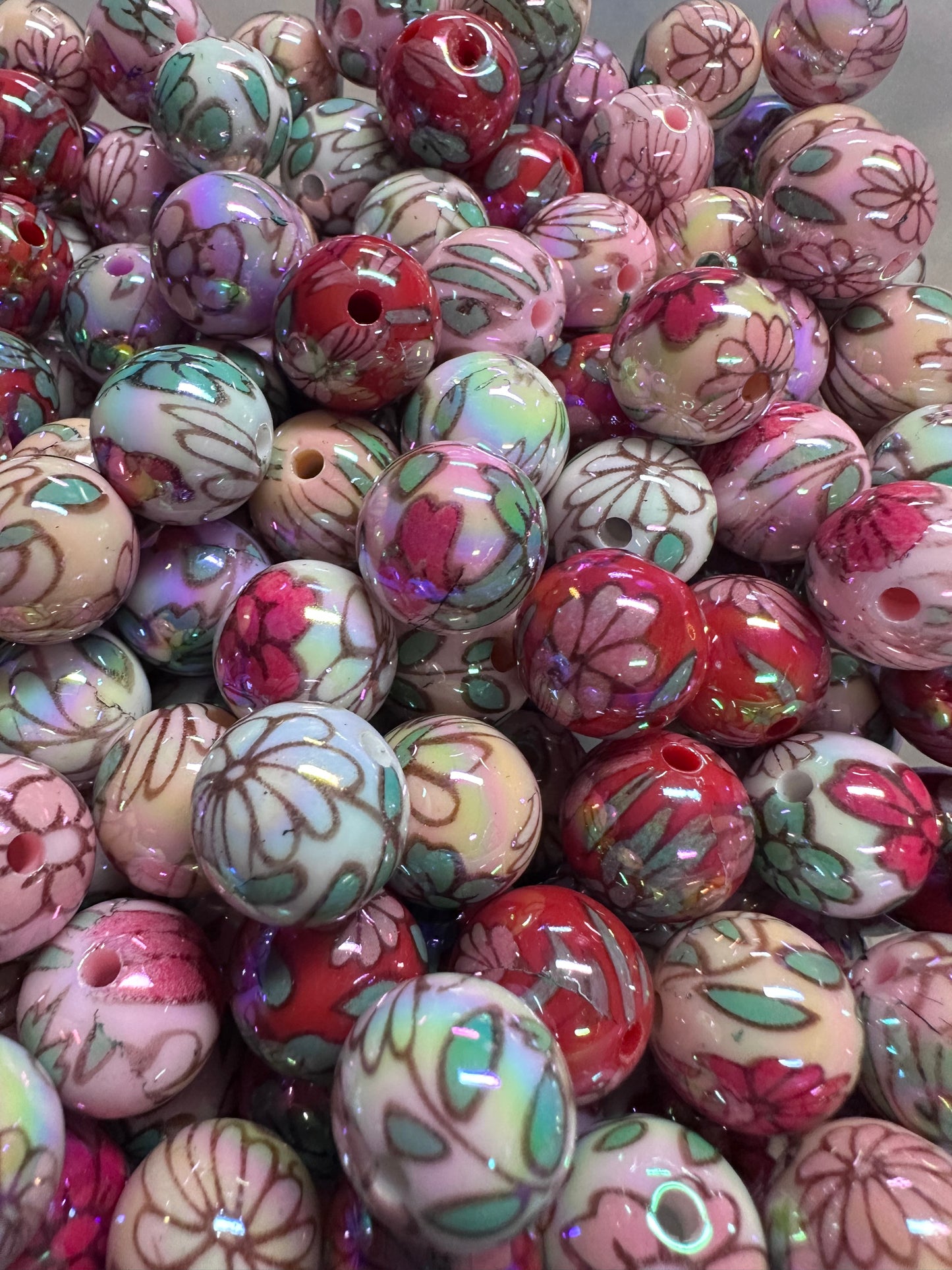 16mm Floral Acrylic Beads – Set of 10
