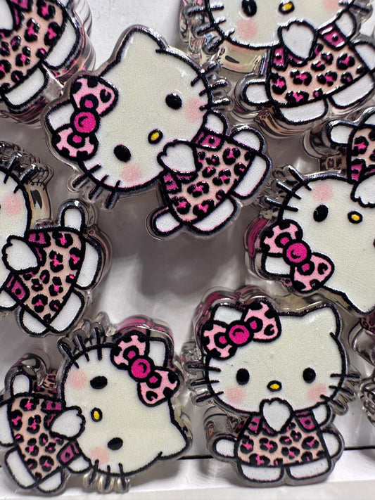 Cat in leopard dress  acrylic focal bead- set of 2/ focal bead/ pen beading / keychain bead/HK