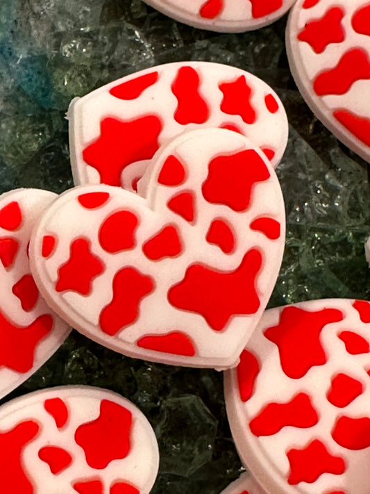 Heart shaped red cow spots focal bead