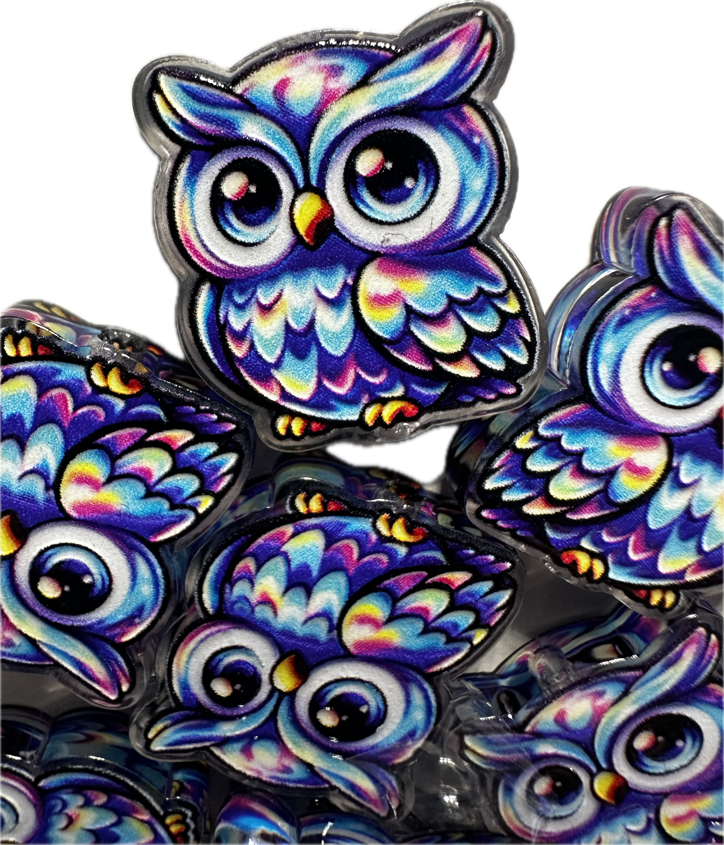 Colorful owl acrylic focal bead- set of 2/ focal bead/ pen beading / keychain bead / bird/ fairytale
