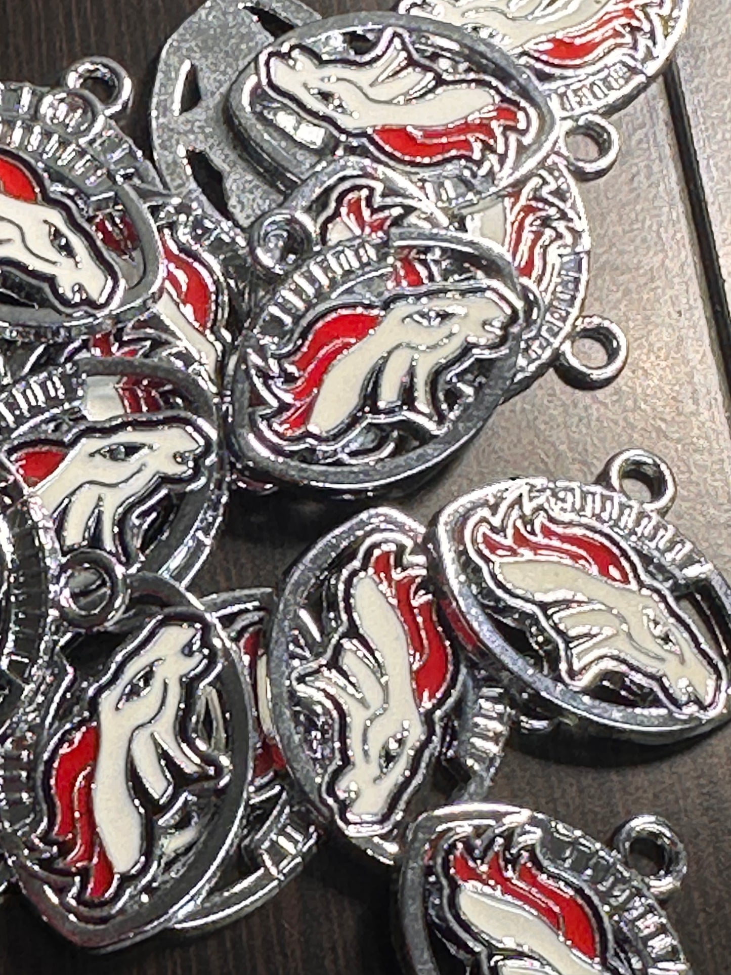 Enameled metal charms/ Denver Broncos pendant/ DIY charm bracelet/ DIY necklace