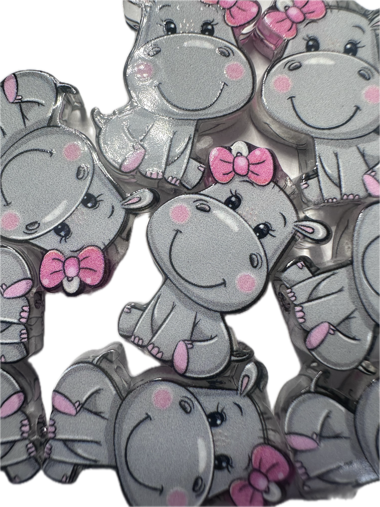 Hippo with bow acrylic focal bead- set of 2/ focal bead/ pen beading / keychain bead/